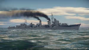Shimakaze seen from the broadside in-game