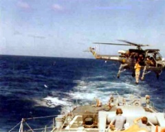 Brazilian Westland Wasp over USS Mahan (DDG-42) 1977.jpg